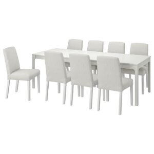 Nordic Gather 8 – Table and 8 chairs, white white/Orrsta light grey, 180/240 cm