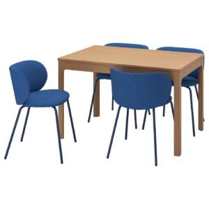 Oakwave Blue Set – Table and 4 chairs, oak/Tonerud blue, 120/180 cm